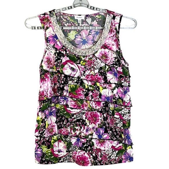 Dress Barn Cascade Ruffle Embellished Sleeveless Top Pink Purple Plus 14/16 - Picture 1 of 16